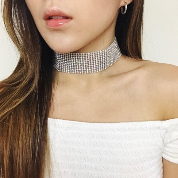 For Love And Lemons Jewelry | Silver Rhinestone Thick Choker Necklace |  Poshmark